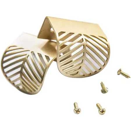 Solid Brass Edge Pulls for Cabinets Brushed Gold Leaf Knobs